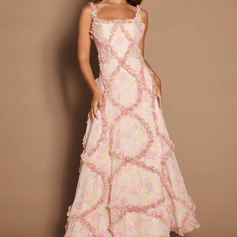 NWT Hana Pink Chartreuse Maxi Dress from Azazie